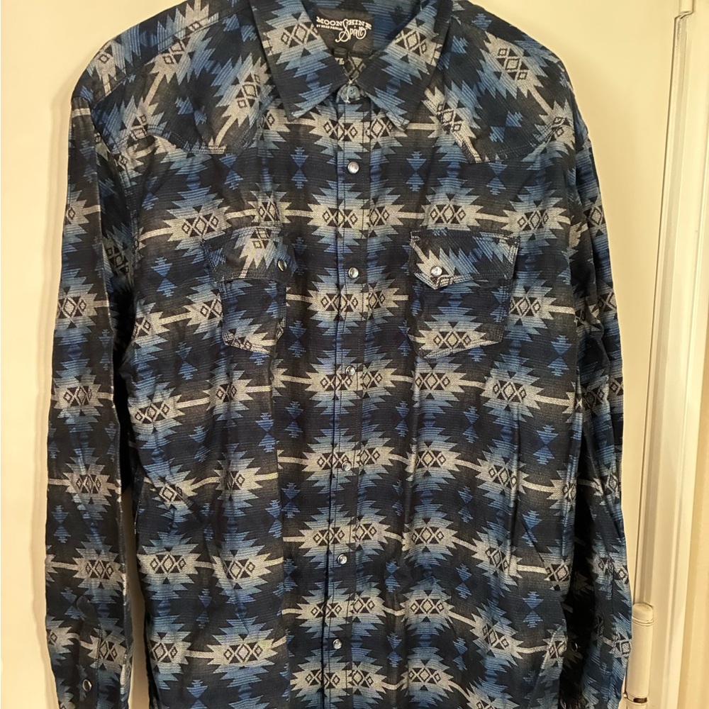 Men's Moonshine Spirit Blue, Black & Grey Aztec Button Down Shirt